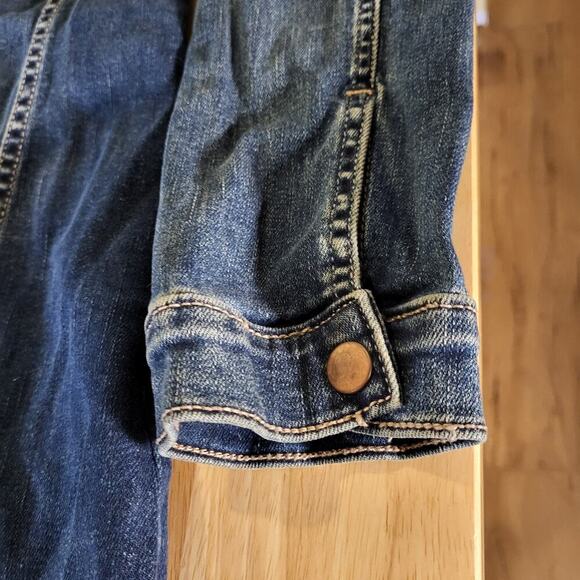 Dear John Denim Snap Front Collared Long Sleeve Jean Dress Pockets Small - Picture 3 of 12